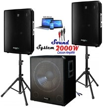 Pack Sono MEGAS BASSES 4400W CUBE1512 - Mixage DJM250BT-MKII - Pack sono  IBIZA SOUND pas cher - Sound Discount