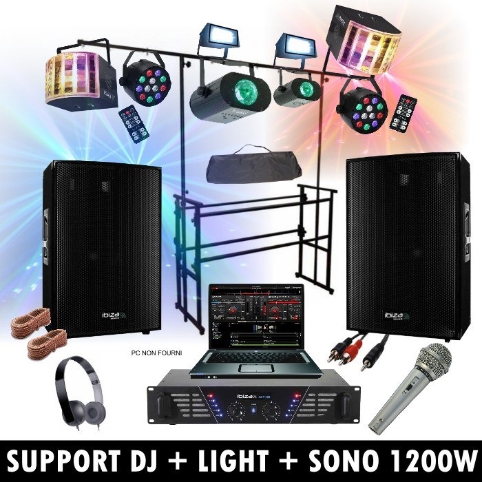 Pack light DJ 4 jeux de lumière + 1 Portique PA DJ SONO MIX LED