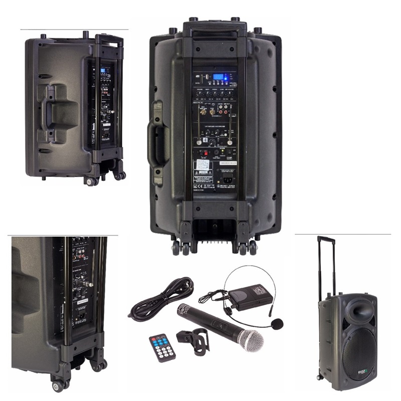 Enceinte sono portable 15 800W - USB/BT/REC + 2 Micros VHF